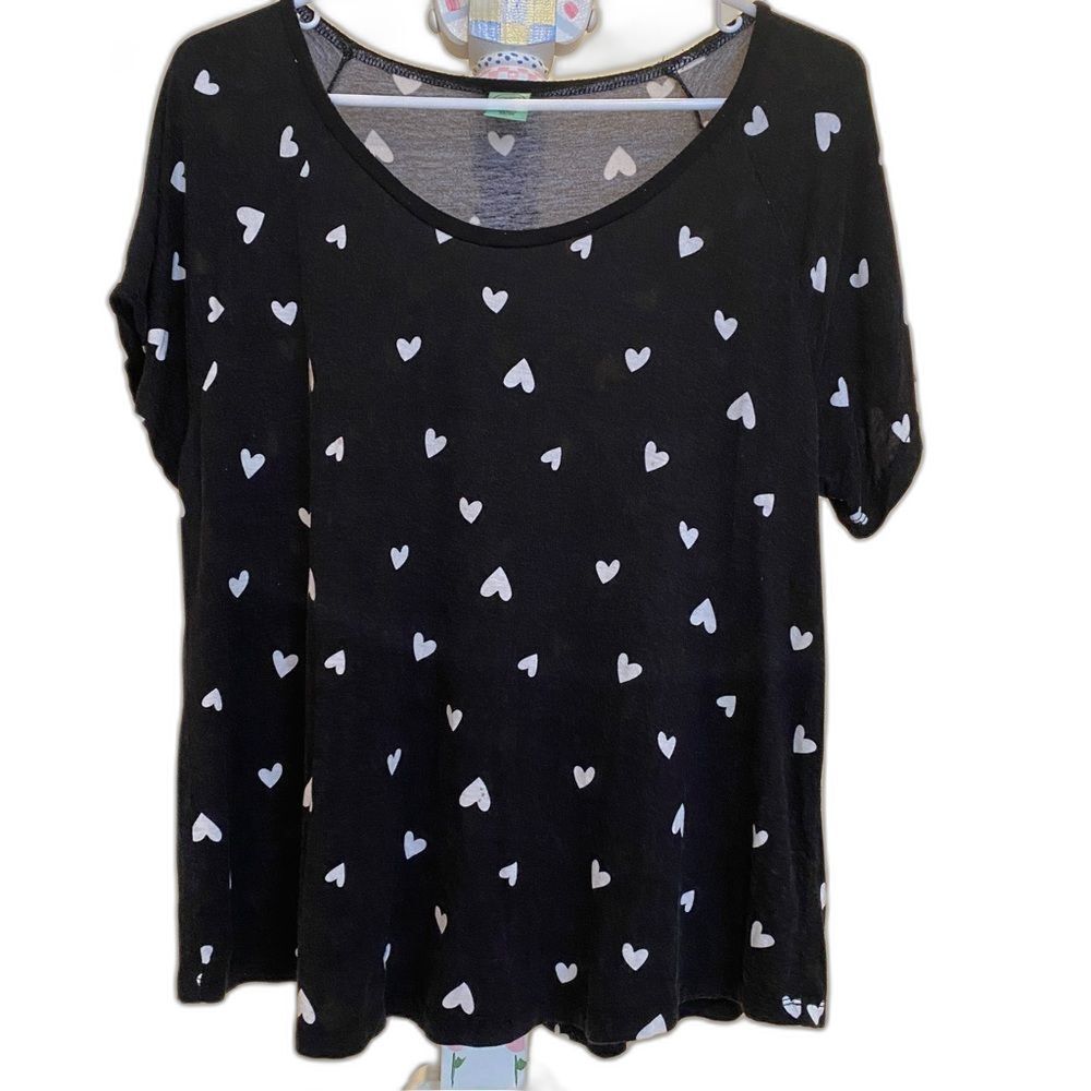 HoneyDew Intimates Short Sleeve Pajama Top Soft Black Hearts Womens Size Medium